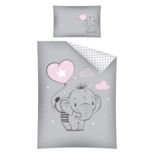 Lenjerie de pat Elefant pentru copii de grădiniță (gri și roz)