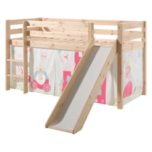 Pat etajat din lemn de pin, cu topogan pentru copii Pino Princess Natural, 200 x 90 cm