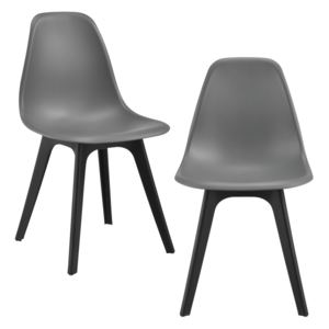 [en.casa]® Set doua bucati scaune design Ama, 83 x 54 x 48 cm, plastic, gri/negru