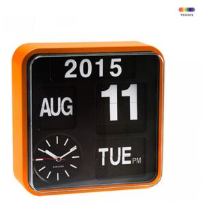 Ceas perete patrat portocaliu/negru din metal si plastic 24,5x24,5 cm Mini Flip Present Time