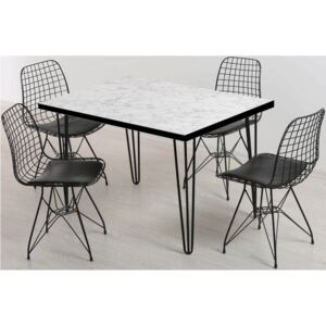 Masa pentru bucatarie aspect marmura, Bety Homs 80 x 120 cm, alb/negru