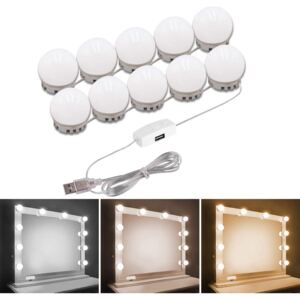 Set de lumini cu 10 becuri LED pentru Oglinda de make-up, 3 Moduri de Iluminare