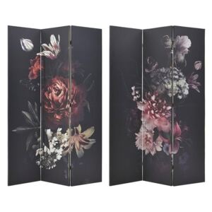 Paravan dublu fatetat Canvas Black Flowers 120 cm x 3 cm x 180 cm