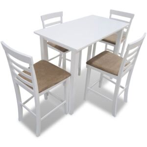 Set mobilier de bar din lemn, masă și 4 scaune, alb