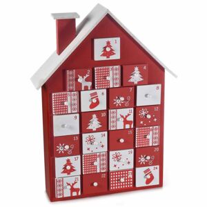 Calendar Advent Craciun model casuta lemn rosu alb cm 28 x 7 x 39 H