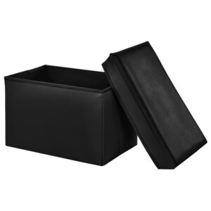 [en.casa]® Puff - scaun rabatabil Marime XL - MDF/piele sintetica, 48 x 32 cm, negru, cu compartiment pentru depozitare