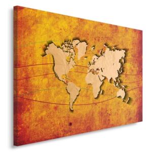CARO Tablou pe pânză - Orange World Map 40x30 cm