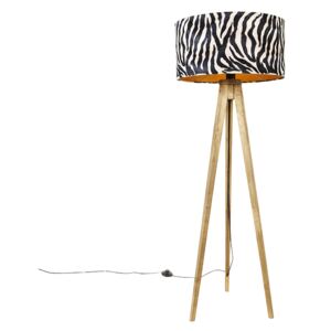 Lampă de podea vintage umbră din lemn design zebră 50 cm - Tripod Classic