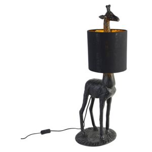 Lampă de podea vintage neagră cu umbră de țesătură neagră - Giraffe To