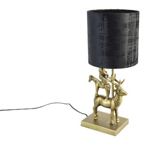 Vintage tafellamp messing met kap zwart 20 cm - Animal Hjort Tre