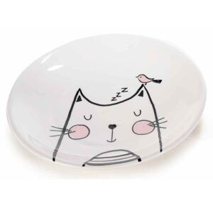 Farfurie din ceramica alb negru roz model Pisica