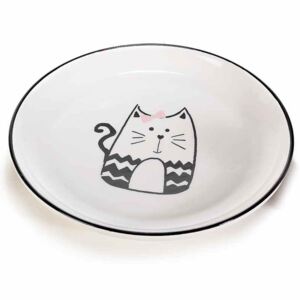 Farfurie din ceramica alb negru model Pisica