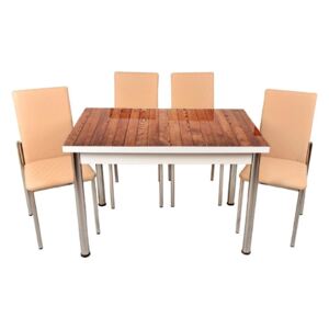 Set masă fixă Bronze 70*110 Wood Brown cu 4 scaune Crem