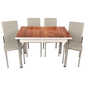 Set masă fixă Bronze 70*110 Wood Brown cu 4 scaune Gri