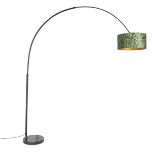 Lampă cu arc botanic, umbră de catifea neagră, design păun 50 cm - XXL