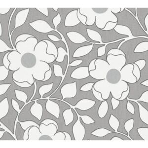Tapet floral alb-gri