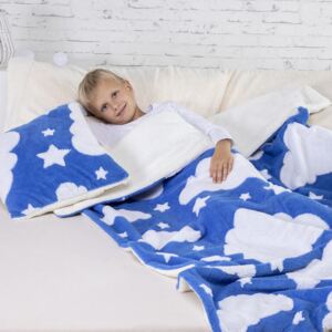 Set blăniţă miel din microfibră CLOUDY albastru 2 buc