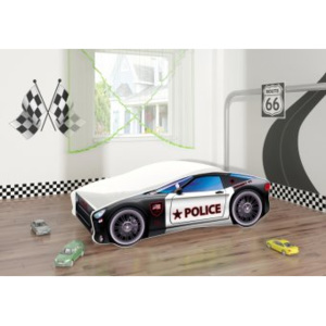 Set Pat Tineret 160x80 Police Race Car Black + Saltea