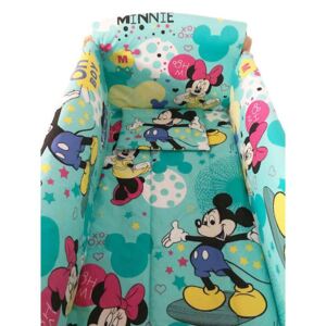Set lenjerie pentru bebelusi cu aparatori laterale Minnie Mickey Mouse bumbac 100%