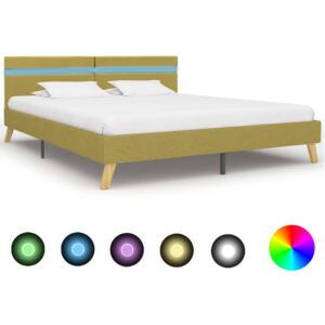Cadru de pat cu LED-uri, verde, 160 x 200 cm, material textil