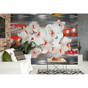 Fototapet - Modern Silver And Red Design Orchids Vliesová tapeta - 206x275 cm