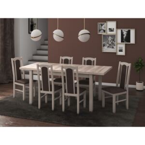 Set masa living Modena1S cu 6 scaune Boss7S6, extensibila 140/180 cm, culoare sonoma, stofa maro