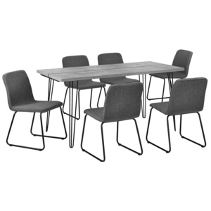 [en.casa]® Set design masa bucatarie cu 6 scaune, 160 x 75 x 77cm, efect beton/gri inchis
