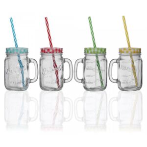 Set 4 pahare multicolore din sticla 10,5x13,5 cm pentru limonada Pitchers Lid Versa Home