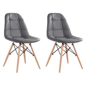 Set 2 scaune tapitate cu piele ecologica si picioare de lemn, Iars Grey, l41xA36xH83 cm