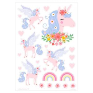 Set 28 stickere pentru perete multicolore din vinil Unicorn Paradise A Little Lovely Company