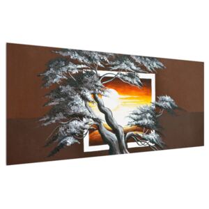 Tablou modern cu copac și răsărit de soare (Modern tablou, K014021K12050)