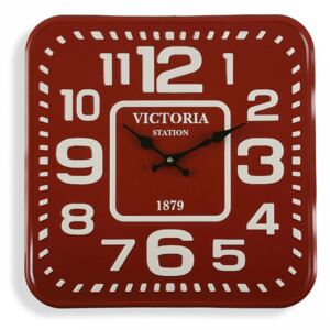 Ceas de perete patrat rosu/alb din metal 40x40 cm Victoria Station Versa Home