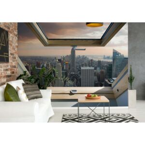 GLIX Fototapet - New York City Skyline 3D Skylight Window View Papírová tapeta - 368x280 cm