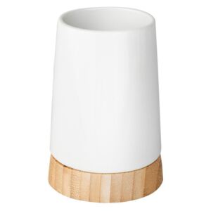Suport alb/maro din ceramica si lemn pentru periuta dinti 8x11,6 cm Sepp Wenko