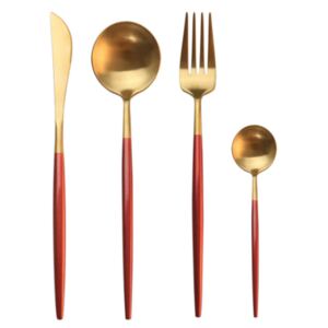 Set de 4 piese tacamuri in stil portughez- culoare rosu si auriu