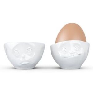 Suport din portelan pentru oua - set de 2 bucati alb "happy/Oh please" Tassen