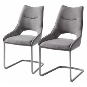 Set de 2 scaune Nidri tesatura / otel inoxidabil, gri deschis, 62 x 96 x 53 cm