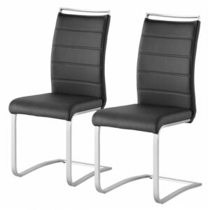 Set de 2 scaune Lezuza din piele sintetica/otel inoxidabil, negru, 42 x 102 x 56 cm