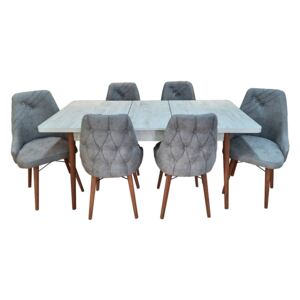 Set masă living extensibilă Aris Ash Wood cu 6 scaune Gri Deschis