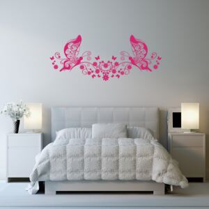 GLIX Flower Butterflies - autocolant de perete Roz 120 x 50 cm