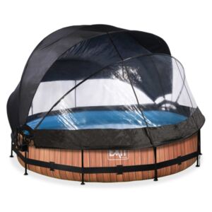 Piscina rotunda EXIT Frame Pool + Protectie Dome si Baldachin, 360x76 / Maro