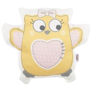 Pernă din amestec de bumbac pentru copii Apolena Pillow Toy Owl, 32 x 26 cm, galben