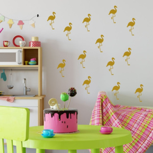 Set autocolante de perete North Carolina Scandinavian Home Decors Flamingo, auriu