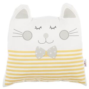 Pernă din amestec de bumbac pentru copii Apolena Pillow Toy Big Cat, 29 x 29 cm, galben