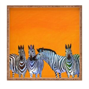 Tavă decorativă din lemn Zebras, 40 x 40 cm