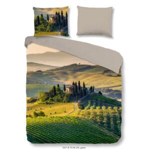 Lenjerie din bumbac pentru pat dublu Good Morning Tuscan Green, 200 x 240 cm