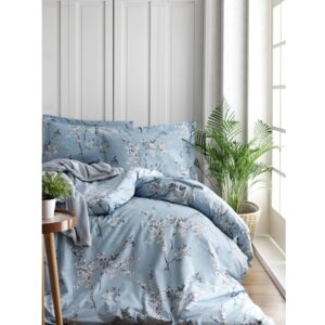 Lenjerie cu cearșaf din bumbac ranforce pentru pat dublu Chicory Blue, 200 x 220 cm