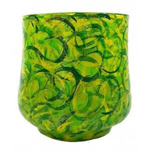 Vaza sticla pictata GREEN, 14 cm