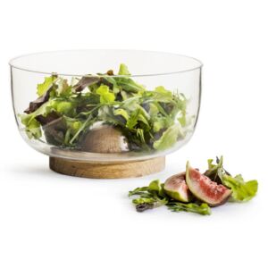 Bol din sticlă pentru salată, cu suport din stejar Sagaform Nature, ⌀ 18 cm