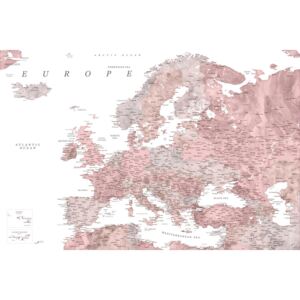 Harta Detailed map of Europe in dusty pink and grey watercolor, Blursbyai